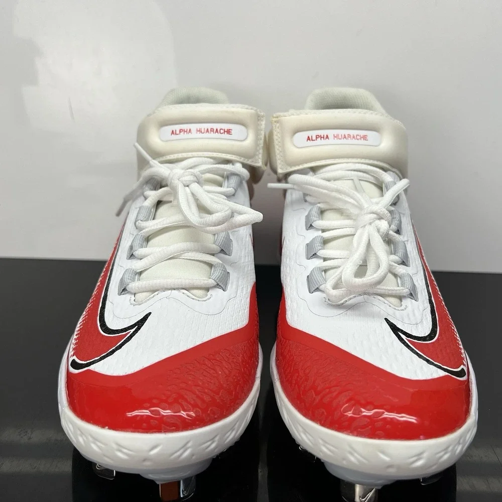 Nike Alpha Huarache Elite 4 Mid FD2744-105 White Red Baseball Cleats Mens Size 7